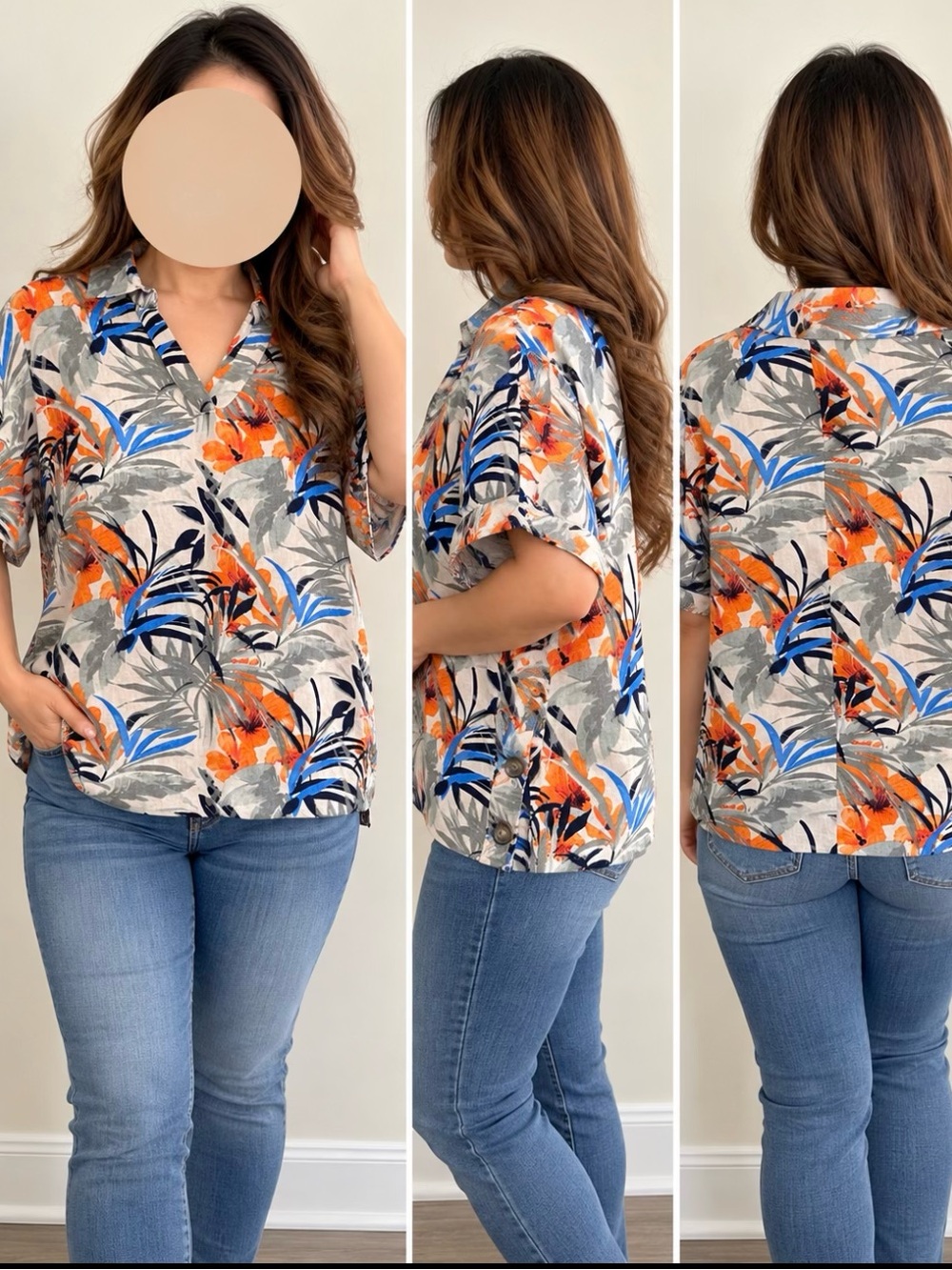 Chico's Tropical Print Tunic in Orange & Blue